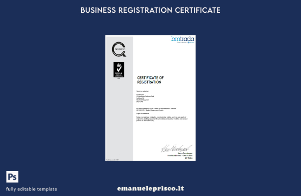 certificato di registrazione aziendale BMTrada in stile verificato nel Regno Uni